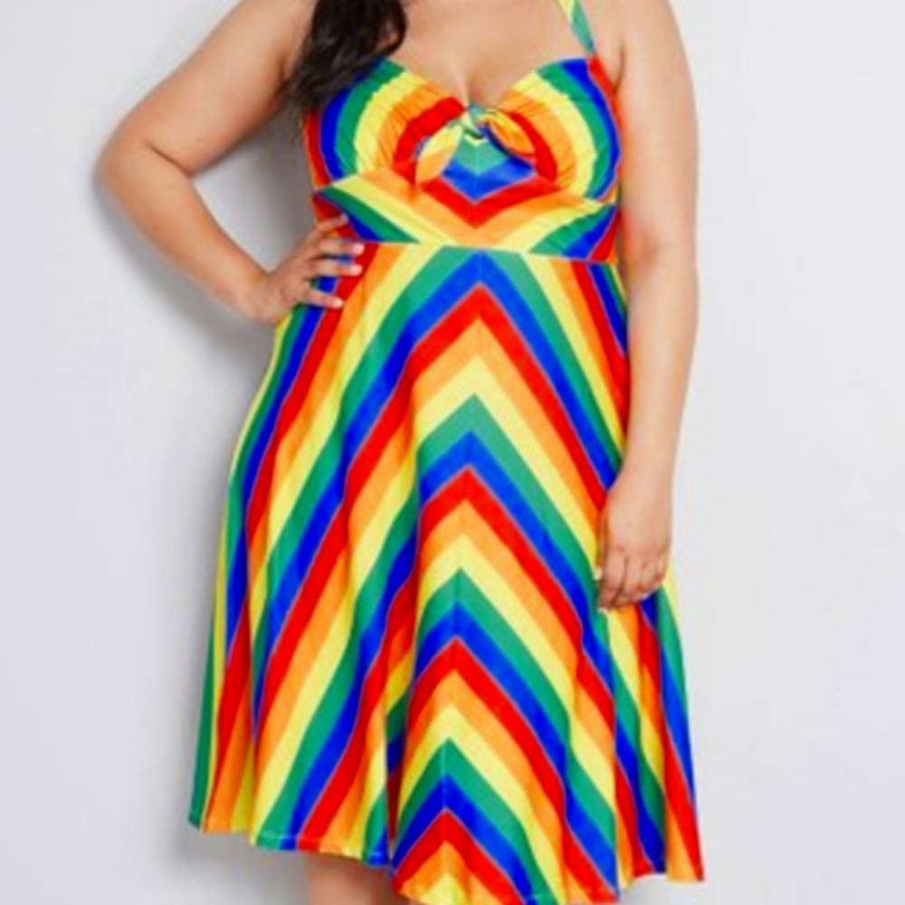 MODCLOTH Vintage inspired rainbow halter dress, Size XL